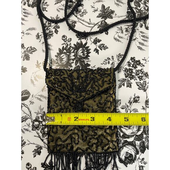 Women's Beaded With Fringe Satin Cross body Mini Bag Feminine Pinnup Girl VTG - Picture 6 of 8